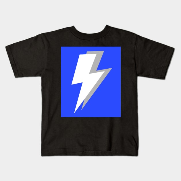 White and Grey Lightning on a Bright Blue Background Kids T-Shirt by OneThreeSix